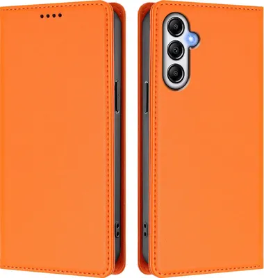 Produktbild von Handyhülle für Samsung Galaxy A24 4G, Kunstleder Klapphülle Stoßfeste Magnetische Hülle mit Ständer Orange