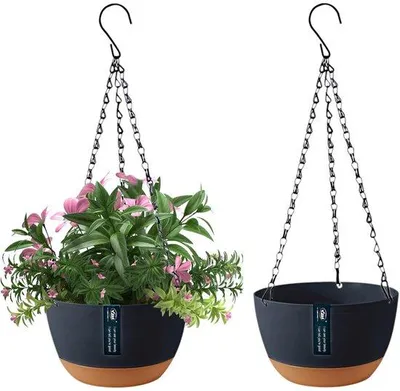 Produktbild von Hangende Blumenpflanzenkästen, 2er-Set Hangende Pflanzenkästen für Zimmerpflanzen Draußen, Hangende Blumenkästen für Draußen mit Entwässerungsöffnungen und abnehmbarem Untersetzer für den Gartenhäuschen, Ø21CM
