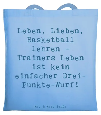 Produktbild von Mr. & Mrs. Panda Shopping Tasche Spruch Basketballtrainer Lebensweisheit - Sky Blue - Geschenk, Sportmentor, Tragetasche, handgefertigte Geschenke, personalisierte, Beruf