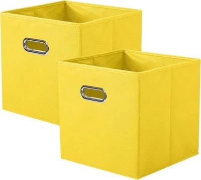 Produktbild von Famanu Aufbewahrungskorb Set aus 2 faltbaren Stoffkuben mit Metallgriffen - praktische Organizer für Schrank und Spielzeuglagerung - gelb