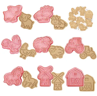 Produktbild von Ausstechformen Set 8 Stück Edelstahl 3D Cartoon Tiere Pferd Schwein Schaf Hahn zum Kekse Backen DIY Fondant Dekoration