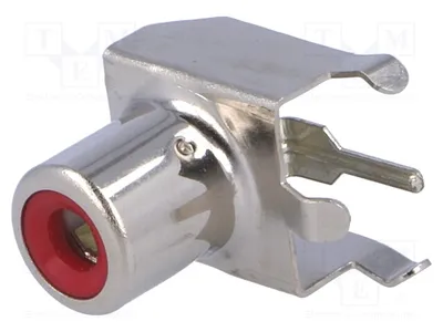 Productafbeelding van 2x vrouwelijke RCA-connector met 90° hoek, doorgaande montage, verzild, PHS-6A, rode RCA (Cinch)-stekker