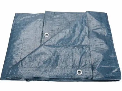 A folded blue tarp on a white background.
