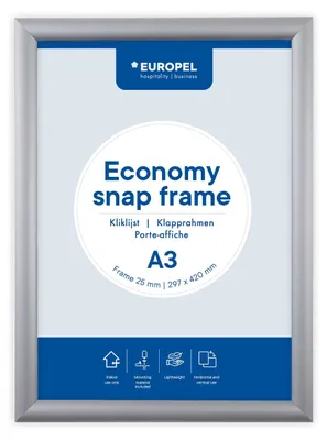 Produktbild von Europel Economy Klapprahmen, A3,Farbe Silber, Profil 25 x 11 mm, für Poster 29,7