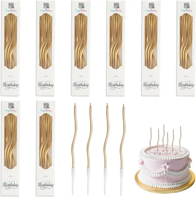 Imagen del producto de Velas de cumpleaños - Set de 48 - Elegantes velas para cumpleaños con diseño curvado - Velas doradas para cumpleaños