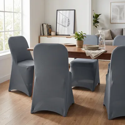 Immagine prodotto di QEENTOE, 20 copertine per sedie grigie, universali in Spandex, adatte a sedie pieghevoli. Lavabili e sfoderabili, ideali per matrimoni, banchetti. Dimensioni massime: 45x50x90 cm