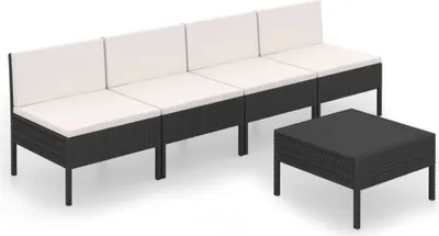 Produktbild von vidaXL 5-tlg. Garten-Lounge-Set mit Auflagen Poly Rattan Schwarz