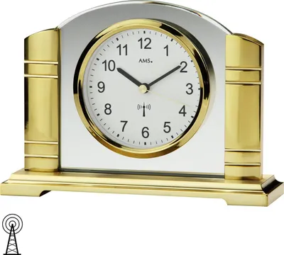 Produktbild von AMS 5143 Tischuhr Funk golden Metall mit Glas Funktischuhr