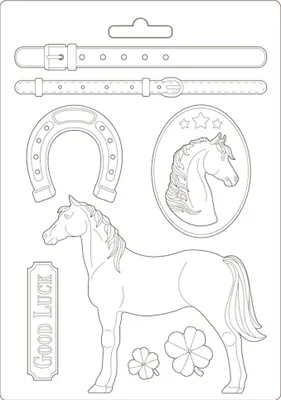 Produktbild von Gießform Pferdeglück, DIN A4, Pferd & Hufeisen Motive (2,5-18,8 cm), 175 ml, für Raysin & Strukturpaste