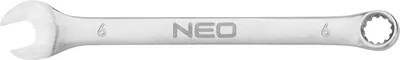 Obrázok produktu pre NEO TOOLS Kombinovaný kľúč 6 x 100 mm, CrV oceľ, DIN3113, priechodný, saténový povrch, leštená hlava ohnutá pod uhlom 15°, certifikát M+T