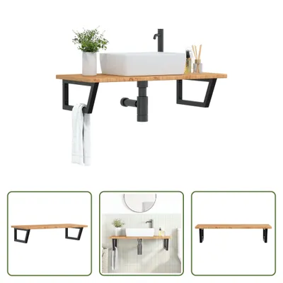 Produktbild von The Living Store Waschtischplatte mit Halterung Stahl und Massivholz Eiche