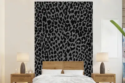 Produktbild von MuchoWow® Fototapete für Wohnzimmer oder Schlafzimmer Wandtapete Vinyl Motivtapete Leopardenmuster - Design - Grau - 225x350 cm - Schlafzimmer tapete
