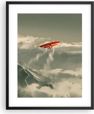 Produktbild von Gerahmtes Poster - Schwarzer Rahmen - Rot Flugzeug Berge - 40x50 cm - Wand Bild - Wanddeko - Wandbilder - Kunstposter - Wandposter - Bilderrahmen - Bilder - Kunstdruck - P2BPA40x50-4854
