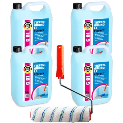 Produktbild von Tiefengrund 20L Perfect Voranstrich Wand Boden Primer + Farbroller 25cm G01