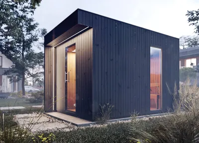 Produktbild von FinnTherm Gartensauna Siena aus Holz, Outdoor Sauna gedämmt, Außensauna Garten mit 72 mm Wandstärke, Saunahaus 360 x 200 x 235 cm, naturbehandelt und schwarz, isolierte Bauweise