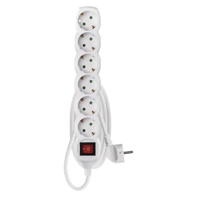 Produktbild von EMOS Steckdosenleiste 6-fach mit Schalter, 150 cm Kabel 1,5 mm, weiß, Steckdosen 45° gedreht, Schuko mit erhöhtem Berührungsschutz, für Innen, P1621R