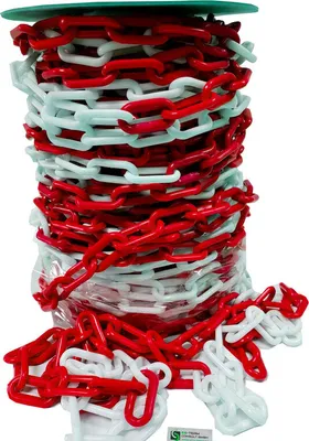 Produktbild von Absperrkette weiß-rot 8 mm stark - 25 m Set mit Notgliedern, Karabinern
