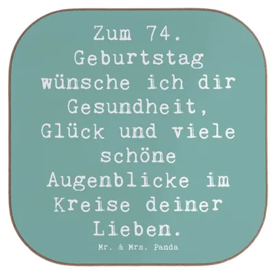 Produktbild von Mr. & Mrs. Panda Tassenuntersetzer Spruch 74. Geburtstag - Meeresbrise - Geschenk, liebevoller, positive Energie, Tischuntersetzer, Holzuntersetzer, Untersetzer Tasse
