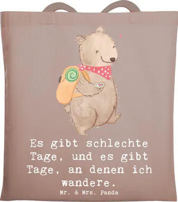 Produktbild von Mr. & Mrs. Panda Shopping Tasche Bär Wandern - Braun Pastell - Geschenk, Freizeitsport, Tote Bag, Laptoptasche, Beutel, Bergsteigen, Outdoor Sport, Wintertouren