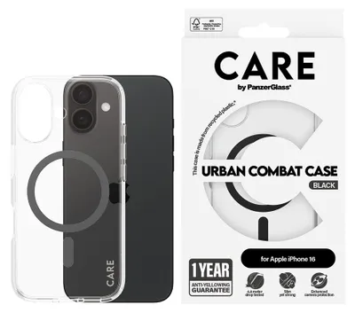 Zdjęcie produktu dla PanzerGlass CARE™ by ® Urban Combat Case Transparent w. Black MagSafe iPhone 16, Pokrowiec, Apple, Apple - iPhone 16, Czarny