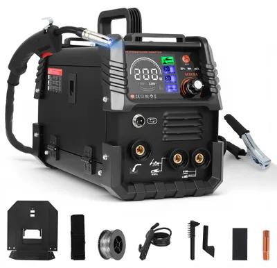 Produktbild von MIG-Schweißgerät - 3-in-1 - 200 A - Pulsfunktion - Gas-MIG/Fülldraht/MMA/Lift-TIG - LCD-Display - Schwarz