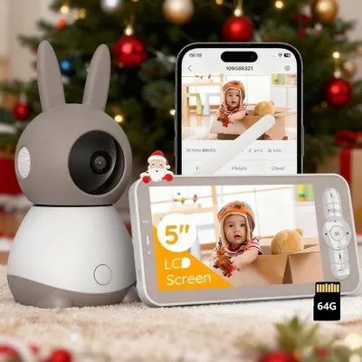 Produktbild von Babyphone with Camera 2K/3MP 5" HD WLAN Video Babyfon with App IR Nachtsicht PTZ 360° Weinging/Bewegungs-Erkennung AI-Tracking Bereich Alarme mit 64G