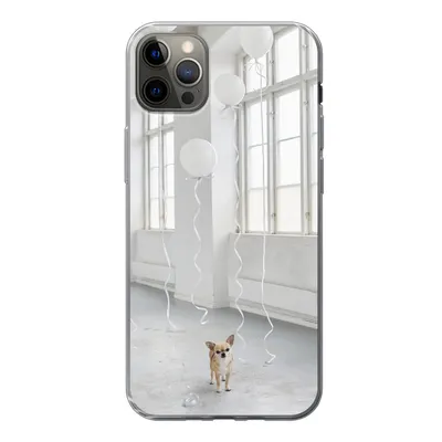 Produktbild von MuchoWow® Handyhülle Schutzhülle Hülle für iPhone 12 Pro Max Hund - Weiß - Luftballon Silikon Softcase Handy Hülle - Hartschale