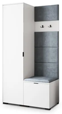 Produktbild von Masseno Garderobe-Set LORI 95/181/51 cm Modern Garderobenschrank Weiß, Veloursstoff MONOLITH 85 (Grau)