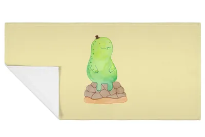 Produktbild von Mr. & Mrs. Panda Handtuch Schildkröte Pause - Gelb Pastell - Geschenk, sitzen, kleines, 100x50, Panzer, Achtsamkeit, Achtsam, Händehandtuch, Flauschtuch, 50x100