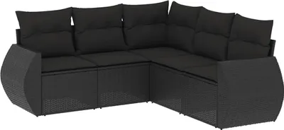 Produktbild von vidaXL 5-tlg. Garten-Sofagarnitur mit Kissen Schwarz Poly Rattan