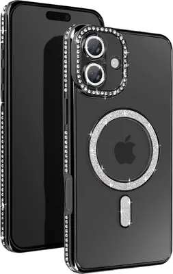 Produktbild von Avizar, Diamant-Hülle für iPhone 16 Plus – MagSafe-Schutz mit Strass-Rand, Schwarz