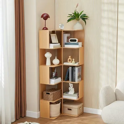 Image de Étagère ouverte - Étagère en bois - Bibliothèque avec étagères - Étagère murale - Rangement à 6 niveaux - Structure métallique de couleur bois