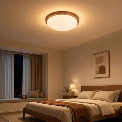 Produktbild von AIORBER Deckenleuchte Holz Deckenlampe LED Rund 36cm 3 CCT Schwenkbar Dimmbar für Schlafzimmer Wohnzimmer Küche Flur, Holzmaserung