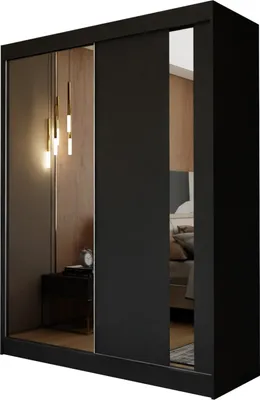 Produktbild von Masseno Schiebetürenschrank GRAZIA 150 cm Kleiderschrank Schlafzimmer Schrank 2-türig mit Spiegel Schwarz