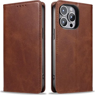 Produktbild von Handyhülle für Apple iPhone 15 Pro Max Kunstleder Flip Cover Hülle Handytasche Case Kartenfach Farbe: Dunkelbraun