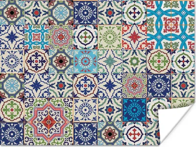 Produktbild von MuchoWow® Poster Blumen - Muster - Grün - Blau 160x120 cm - Foto Plakat