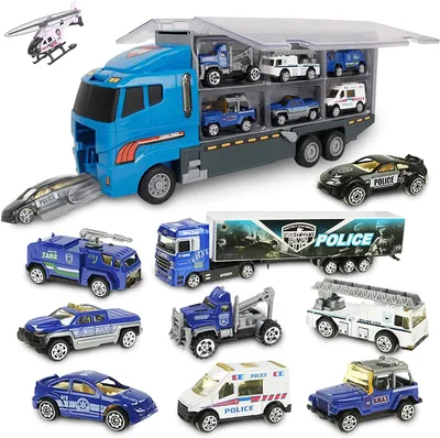 Produktbild von Großes Auto-Set Spedition Lkw Polizeifahrzeuge 10-Teilig Spielzeug Geschenk