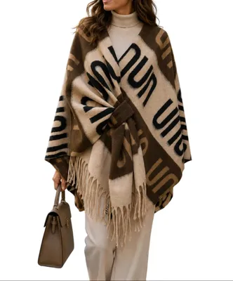 Produktbild von BZNA Strickponcho in Braun - Wolltuch mit Fransen - Poncho  ITALY
