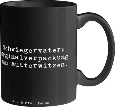 Produktbild von Mr. & Mrs. Panda Kaffeebecher Spruch Schwiegervater Witze - Schwarz - Geschenk, Liebe, Vatertagsgeschenk, Tasse, Verwandtschaft, Dankeschön, Kaffeetasse, Freude, haferl
