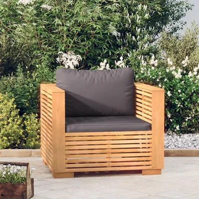 Image de The Living Store Fauteuil de jardin avec coussins gris foncé en teck massif