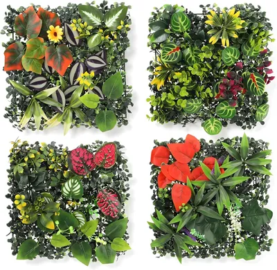 Immagine prodotto di Pannelli decorativi a parete in plastica, 25x25 cm, confezione da 4 pezzi, decorazione verde per pareti, resistente agli agenti atmosferici, per interni