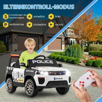 Obrázok produktu pre 12V detské elektrické autíčko policajné elektrické detské autíčko na diaľkové ovládanie elektrické autíčko pre deti od 3 rokov biele