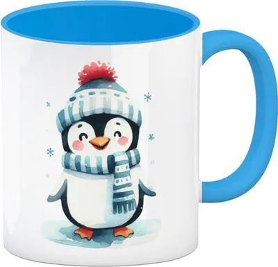 Produktbild von lustiger Pinguin Kaffeebecher in hellblau