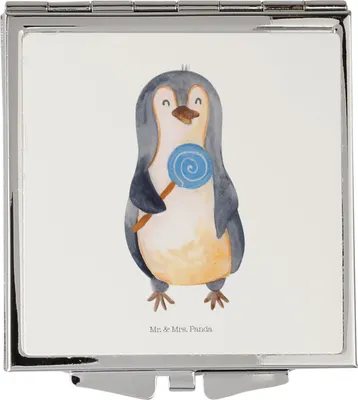 Produktbild von Mr. & Mrs. Panda Schminkspiegel Pinguin Lolli - Weiß - Geschenk, Klappspiegel, Spruch, Kosmetikspiegel, Taschenspiegel, Süß, Süßigkeiten, Heißhunger, Naschen, klein