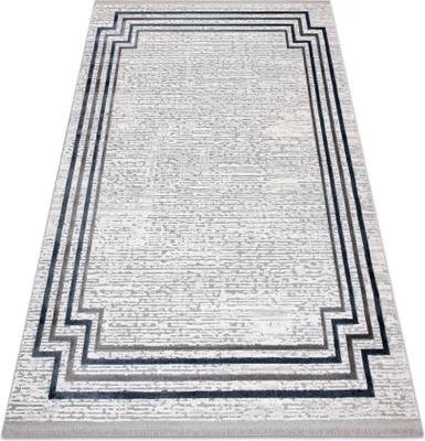 Zdjęcie produktu dla Dywan TULS nowoczesny, strukturalny, frędzle 51242 Ramka kość słoniowa / niebieski szary 200x290 cm