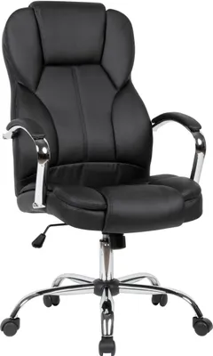 Produktbild von Chefsessel Bezug Kunstleder Schwarz Schreibtischstuhl bis 120 kg, Design Drehstuhl Höhenverstellbar, Bürosessel mit Armlehnen & hoher Rückenlehne