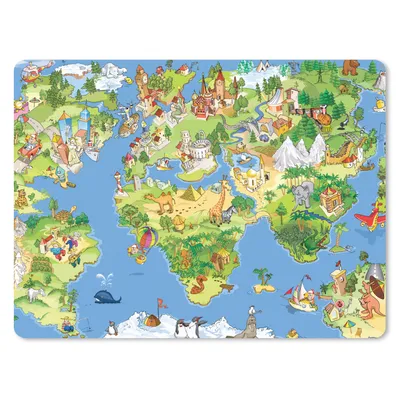 Produktbild von MuchoWow® Mauspad Mousepad Weltkarte - Kinder - Natur - Tiere - Blau - Grün 40x30 cm - Mousepads - Maus Mat - Pad - Mausunterlage - Anti Rutsch