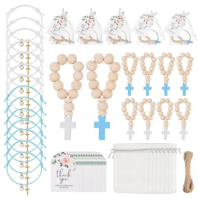 36er-Pack hölzerne Rosenkranzperlen mit Kreuz, Blau-Weiß