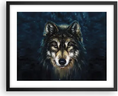 Produktbild von Gerahmtes Poster - Schwarzer Rahmen - Wolf Dunkel Grafik - 50x40 cm - Wand Bild - Wanddeko - Wandbilder - Kunstposter - Wandposter - Bilderrahmen - Bilder - Kunstdruck - P2BAA50x40-4845