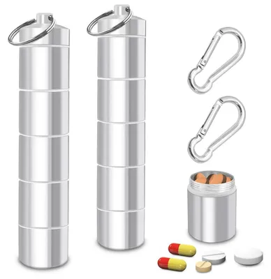 Image de 2 porte-médicaments en forme de pilulier, avec 5 compartiments, étanche, en alliage d'aluminium
